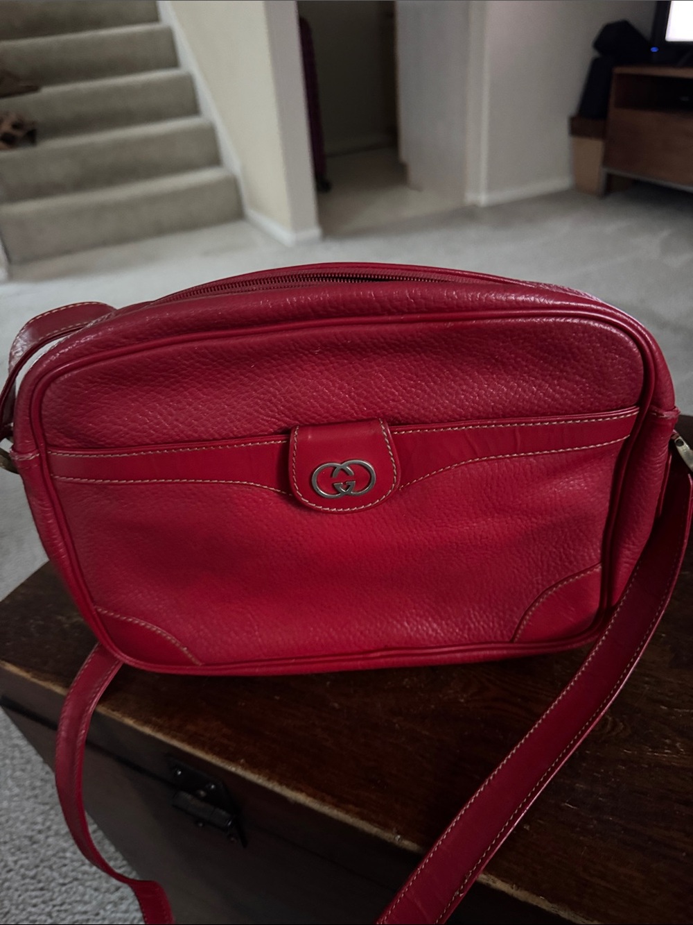 Gucci Cherry Red Pebbled Leather Crossbody Bag